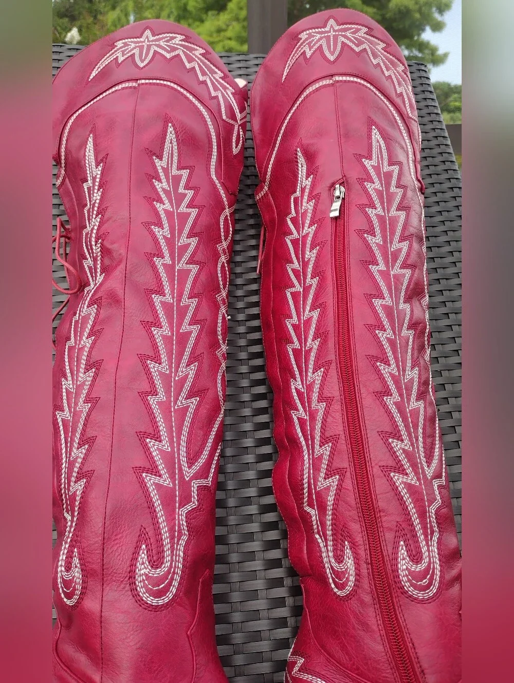 Over-the-Knee Lace Up Back Snip Toe Western Boots In Red